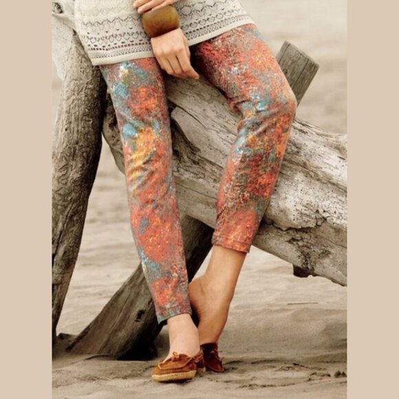 Peruvian Connection Pants Womens 4 Printed Mid Rise Slim Stretch Colorful Art - Picture 1 of 10